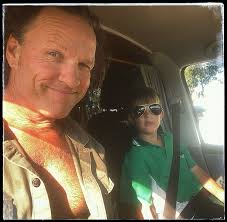 Come back to the Van after swim & my Co Pilot has my RayBan P's on.. You  gotta ask what kind of upstart am I raising? 😎🤣⚡️👊 . . . #fatherandson  #attitude #raybanp #vanlife