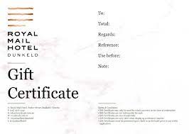 Gift cards & vouchers can be purchased for any amount up to $5000 and we also allow you to combine gift card & traditional payment methods to pay for your accommodation. 250 Gift Certificate Royal Mail Hotel Dunkeld