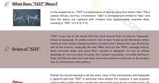 Slang words are an essential part of conversing in english. 1337 Meaning Origin And Examples Of This Internet Slang Term 7esl