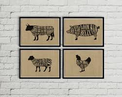 Meat Cuts Print Poster Butcher Diagram Of Beef And Pork Made