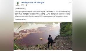 Jenis pencemaran dan bahan yang mengakibatkan kesan terhadap kesihatan adalah seperti di bawah Sisa Kimia Dikesan Di Sungai Klang