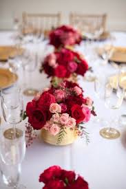Red And Gold Flower Table Arrangement Red Wedding Flowers Wedding Table Flowers Red Centerpieces