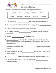 Forces Motion Worksheet Science Worksheets Force And Motion Social Studies Worksheets