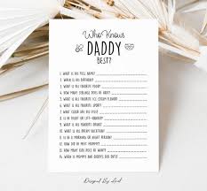 Who Knows Daddy Best Baby Shower Game Simple Black and White - Etsy