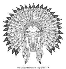 Elements in native style for greeting card and postcard, henna and tattoo design. Buffalo Skull Sketch With Feather Headdress Buffalo Skull Sketch With Indian Feather Headdress Isolated On White Background Canstock