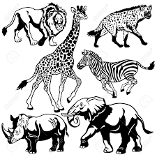 Set With Africa Animals Beasts Of Savanna Black And White Pictures African Animals Animals Black And White Africa Animals