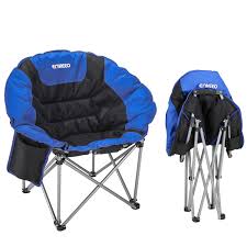 Enkeeo Camping Folding Chair Portable Moon Saucer Chair Support 330 Lbs With Heavy Duty Steel Frame Comfortable Padded Rou Papasan Chair Chair Versatile Chairs