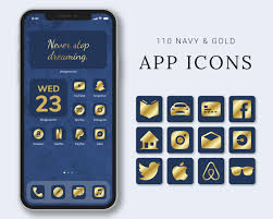 App Icons Ios Aesthetic Iphone Home Screen Themes Navy And Etsy App Icon Gold App Apple Watch Apps