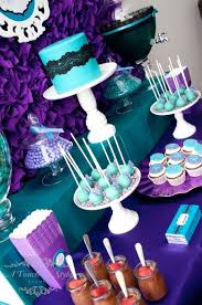 Purple And Teal Birthday Party Ideas Photo 18 Of 23 Teal Party Peacock Party Colorful Party