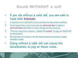 A person who dies without leaving a will is called an intestate person. Wills Estates And Trusts Ppt Download