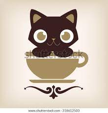 Logo Design Cat Coffee Vector Illustration