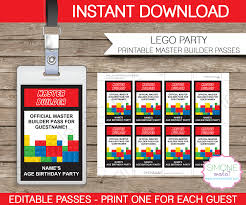 Lego master builder certificate / become a lego master. Lego Master Builder Passes Birthday Party Printables