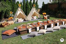 Which one of these backyard party ideas for adults and families is your favorite? Fall Teepee Picnic Party Birthday Party Ideas Teepee Fans Stylish Settings Backyard Bonfire Party Backyard Birthday Parties Backyard Camping Birthday Party