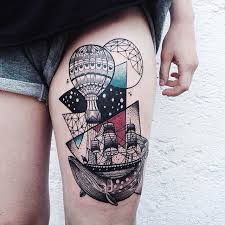 Traditional portrait back tattoo traditional portrait back tattoo raccoon hand tattoo raccoon hand tattoo. Couples Tattoos Ideas Incredible Thigh Piece Of Whale Ship And Parachute In Geometric Style By Jessica K Tattooviral Com Your Number One Source For Daily Tattoo Designs Ideas Inspiration
