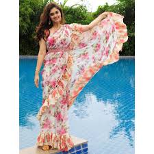We did not find results for: White Georgette Flower Digital Printed Ruffle Border Saree Surabhi Actress Beautiful Bollywood Actress Fashion