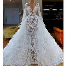 Brides looking for an overskirt wedding dress add extra pizazz and embellishments without the burden of a big dress. Luxury Feathers Overskirts Wedding Dresses Arabic Long Sleeves Appliques Beads Llusion Mermaid Bridal Dress Vestidos De Noiva Buy At The Price Of 506 54 In Aliexpress Com Imall Com
