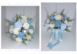 Bridal bouquet silk wedding flowers teal/jade silver white. Christmas Winter Wedding Bouquets