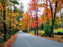 White buildings nestled in fall mountains. New England Fall Foliage Road Trips Travel Channel