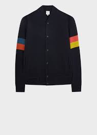 Men S Navy Wool Bomber Jacket With Artist Stripe Sleeves Paul Smith Asia