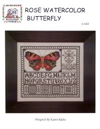 Cross Stitch Chart Rose Watercolor Butterfly Rosewood