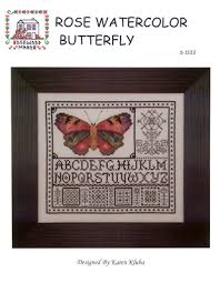 cross stitch chart rose watercolor butterfly rosewood