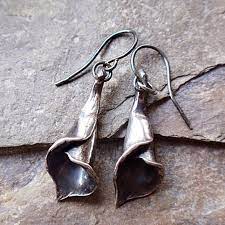 Sterling Silver Lily Earrings Oxidised Flower Earrings Sterling Silver Flower Earrings Silver Jewelry Design Silver Earrings Dangle