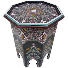 Moroccan Hexagonal Black Wooden End Table Western Furniture End Tables Table