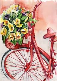 Free shipping on orders over $25 shipped by amazon. Red Bicycle Original Landscape Watercolor Painting Bike Flower Bouquet Nose Art Ebay