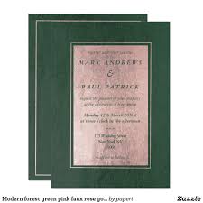 Modern Forest Green Pink Faux Rose Gold Wedding Invitation Zazzle Com Rose Gold Wedding Invitations Rose Wedding Invitations Rose Gold Wedding