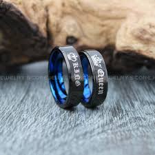 Matching Black And Blue Wedding Rings King And Queen Rings King Queen Rings King Queen Wedding Ring King Queen Wedding Bands King Rin In 2020 Queen Rings Matching Ring Set Black Tungsten Wedding Ring
