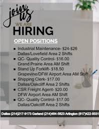 Quality Staffing is Hiring! Applications in person 🙃 📍12015 Shiloh Rd  Suite 125 Garland Tx 75228 Resume required 💌  Yesenia@qualitystaffingnow.com For more information ☎️214-484-5823 Ask for  Yesenia