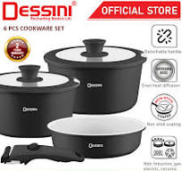 DESSINI ITALY 6 PCS Detachable Handle Induction Casserole Aluminium Pot Non  Stick Frying Pan Wok Bowl Cookware PERIUK