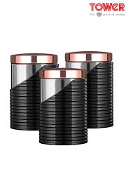 tower black and rose gold canisters