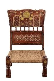 Traditional Rajasthani Low Chair Teal Frame With Brass Work Decoration And A Woven Rope Seat Dimensions 56cms X 56 X 92cms Low Chair Chair Indian Furniture