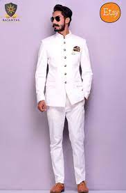 Bespoke Classic White Jodhpuri Bandgala Suit For Men Best Etsy In 2022 Mens Indian Wear Groom Dress Men Wedding Dresses Men Indian