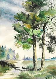 80 Simple Watercolor Painting Ideas Arbres En Aquarelle Dessin Foret Peinture Paysage