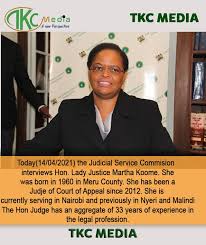 Tsc employed the teachers who taught lady justice martha koome who later became a judge and ruled that tsc are culpable for any violations of rights of children in schools. Tkc Media On Twitter Today On The Jsc Interview Hon Lady Justice Martha Koome She S Holds 1 Masters Of Laws From The University Of London 2 Bachelor Of Laws From The University Of Nairobi