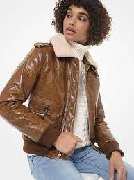 Michael Michael Kors Faux Shearling Collar Crinkled Leather Moto Jacket Shearling Collar Leather Moto Jacket Sweaters And Jeans