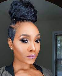 Voiceofhair Stylists Styles On Instagram Hairspiration Love This Topknot On Mua Br Shaved Side Hairstyles Natural Hair Styles Short Natural Hair Styles