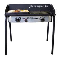 Camp chef's rugged two burner explorer stove gives you the ability to prepare anything from bacon and eggs to grilled salmon or even dutch oven dinners all on one stove. Camp Chef Expedition 2x 2 Burner Propane Gas Grill In Silver Yk60lwc12 The Home Depot