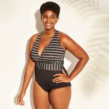 Black And White Striped One Piece Swimsuit Women S Plus Size X Back One Piece Swimsuit Clean Water Black White Stripe 16w One Piece Flattering Plus Size Dresses One Piece Swimsuit