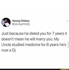 When used in blogging or chat, dated(euphemism) is used to mock, criticize, or show dislike for a couple who are going out. Just Because He Dated You For 7 Years It Doesn T Mean He Will Marry You My Uncle Studied Medicine For 6 Years He S Now A Dj Ifunny