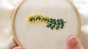 Beautiful Mimosa Flower Embroidery With French Knot And Stem Stitch Video Hand Embroidery Videos Diy Embroidery Designs Etsy Embroidery