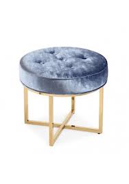Shimmer Sky Blue Velvet Footstool Ottoman In Gold Base