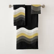 Black And White Bathroom Towel Sets Black White And Gold Geometric Bath Towel Set Zazzle Com In 2020 Bath Towel Sets Towel Set Bath Towels