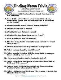 Where is a fish's caudal fin? Pop Culture Games Finding Nemo Finding Nemo Baby Shower Trivia