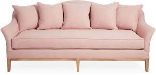 A Camelback Silhouette And Soft Blush Pink Upholstery Give This Classic Design A Fresh Modern Look A Long Bench Cushio Upholstered Couch Blush Sofa Love Seat