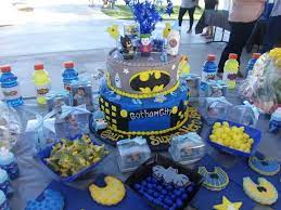 Yellow And Blue Candys To Help Bring Out Theme Colors Gatorade Bottles Add Color To The Theme Superhero Baby Shower Batman Baby Shower Baby Boy Shower