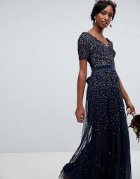 Maya Tall Maya Tall V Neck Maxi Tulle Dress With Contrast Tonal Delicate Sequins In Navy Bridesmaid Dresses Plus Size Tulle Dress Recital Dress