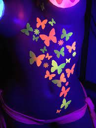 Blacklight Butterfly And Daisy Body Stickers Rave Costume Neon Butterfly Tattoo Reusable Sticker Body Decor Glow Party Body Stickers Butterfly Tattoo Black Light Tattoo